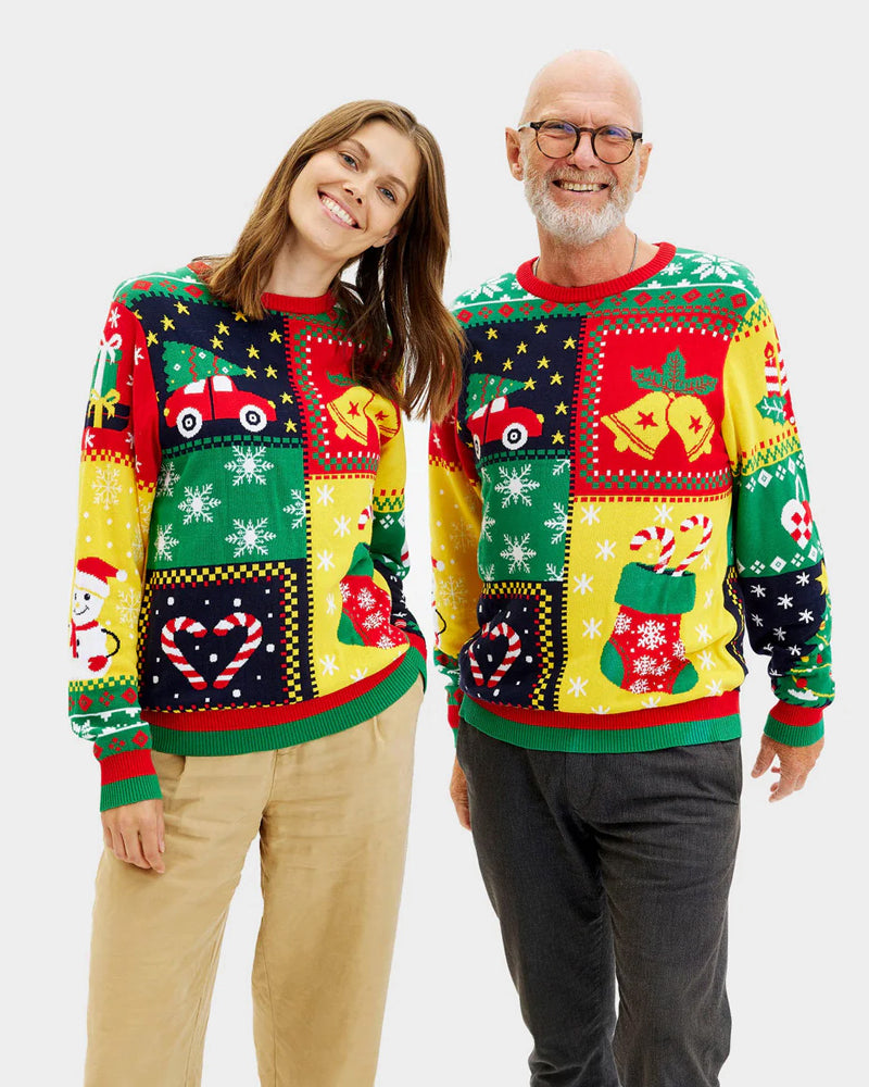 Organic Cotton Couple Christmas Jumper Patchwork