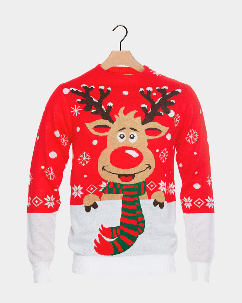 Organic Cotton Couple's Christmas Jumper Reindeer with Scarf