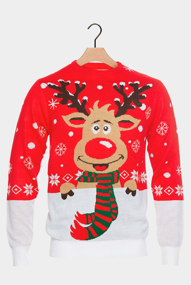 Organic Cotton Couple's Christmas Jumper Reindeer with Scarf