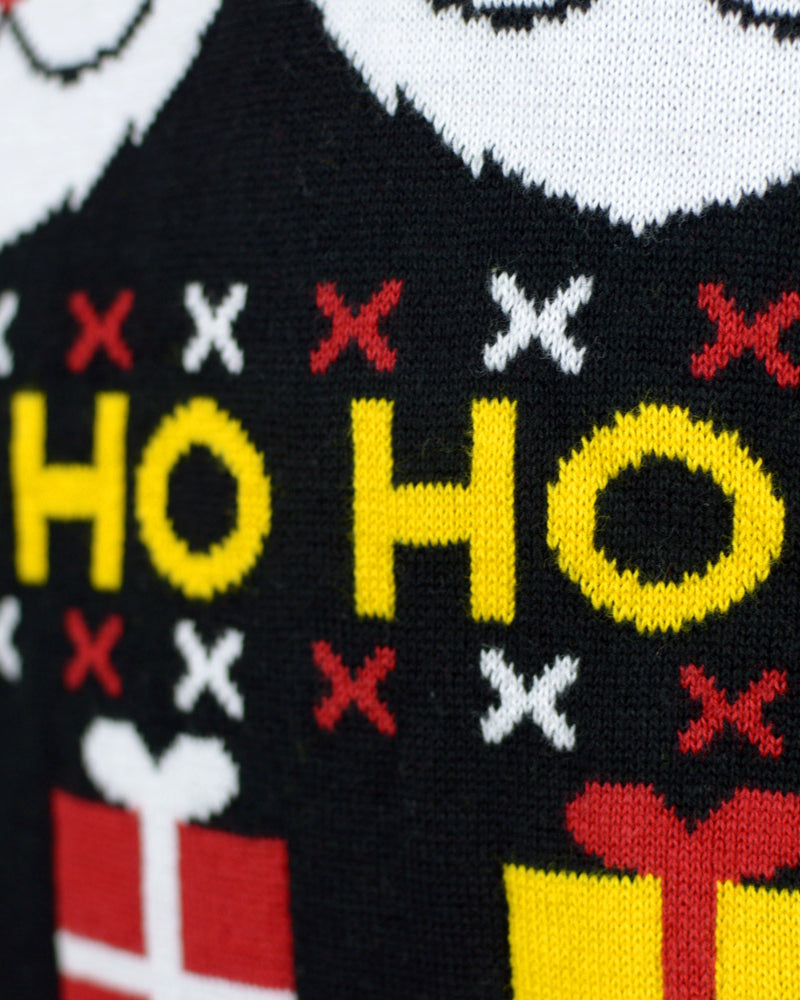 Organic Cotton Couple's Christmas Jumper with Santa, Gifts and Snowmen detail