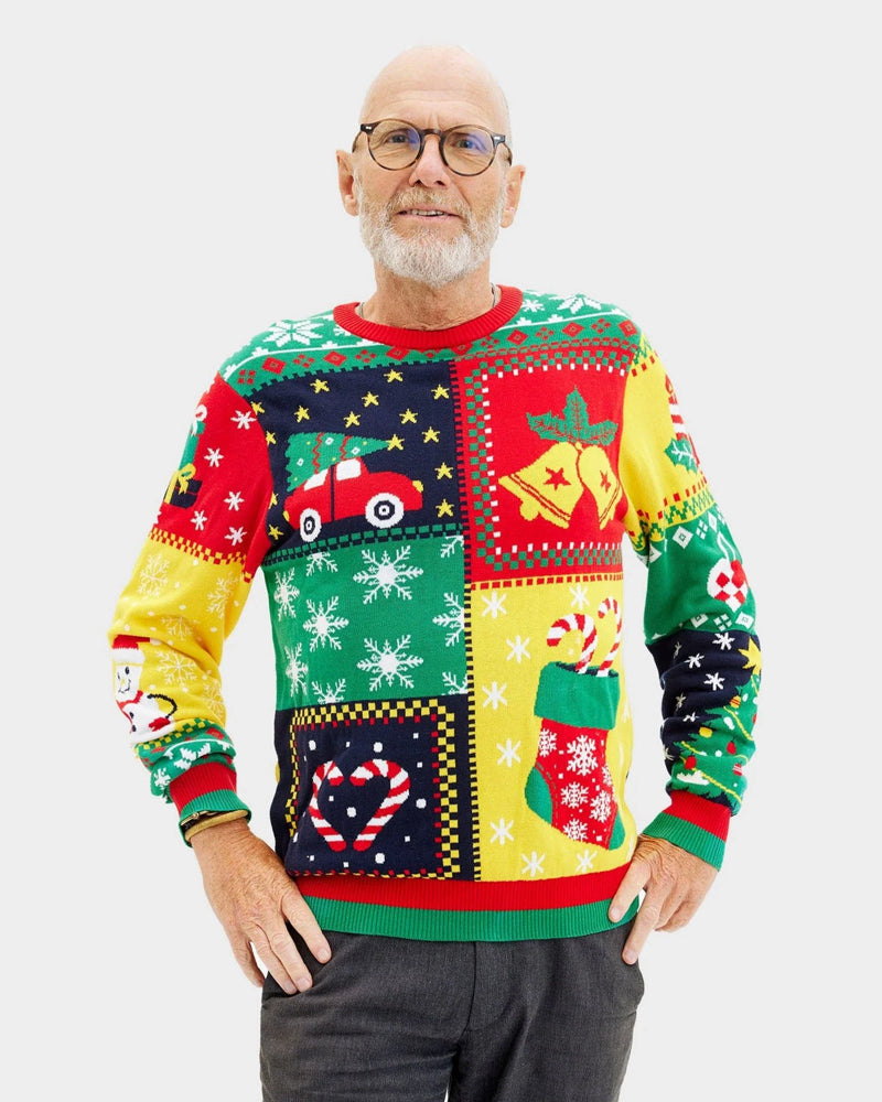 Organic Cotton Mens Christmas Jumper Patchwork