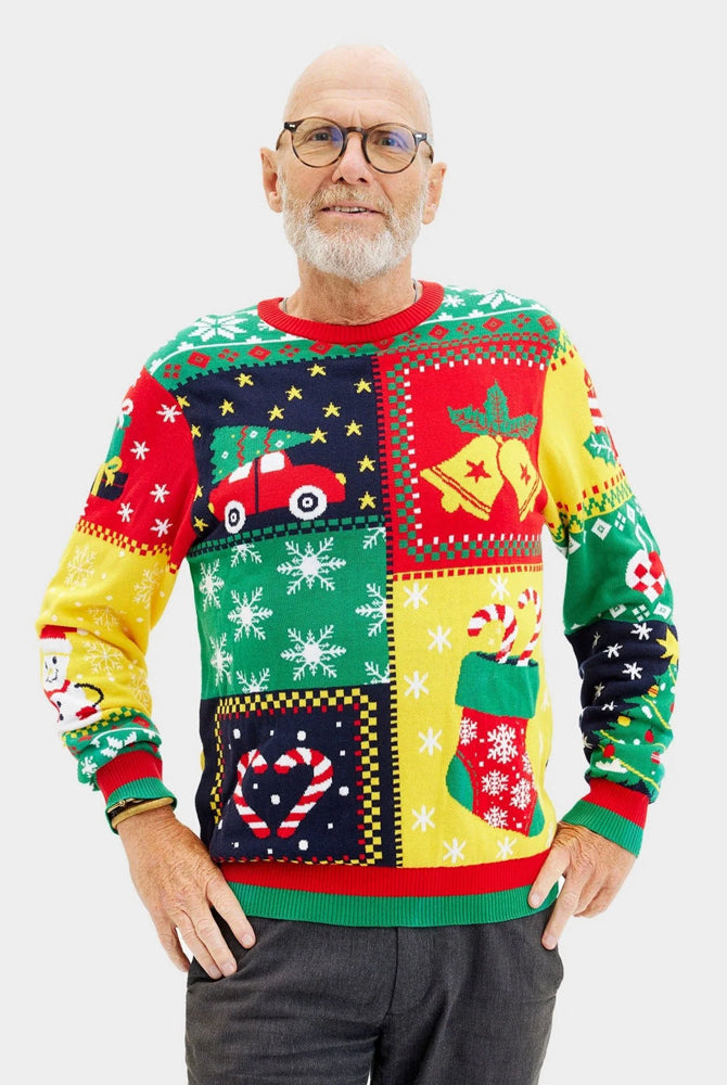 Organic Cotton Mens Christmas Jumper Patchwork