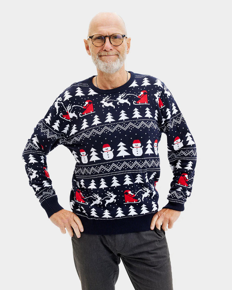 Organic Cotton Mens Christmas Jumper Trees, Snowmen  Santa