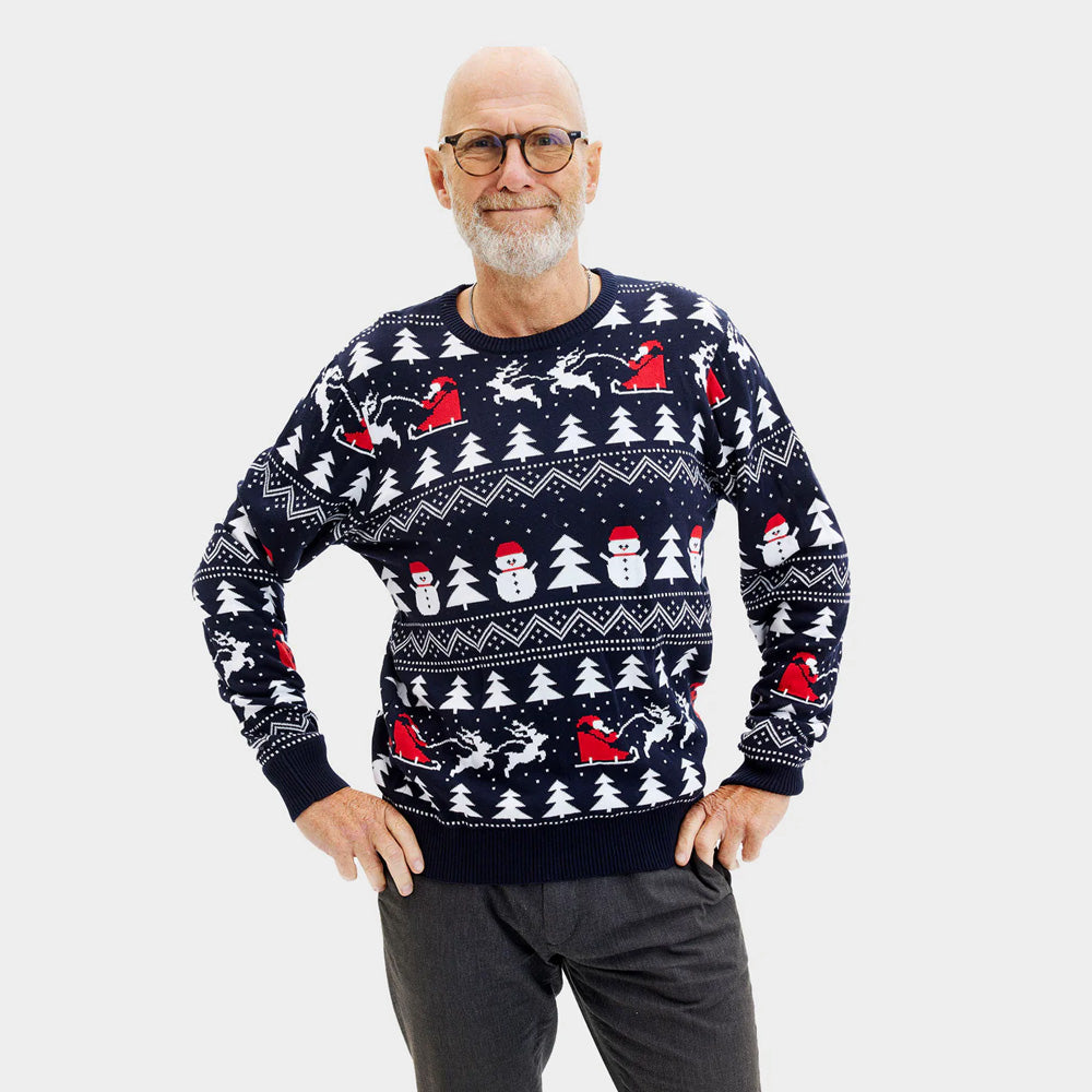 Organic Cotton Mens Christmas Jumper Trees, Snowmen Santa