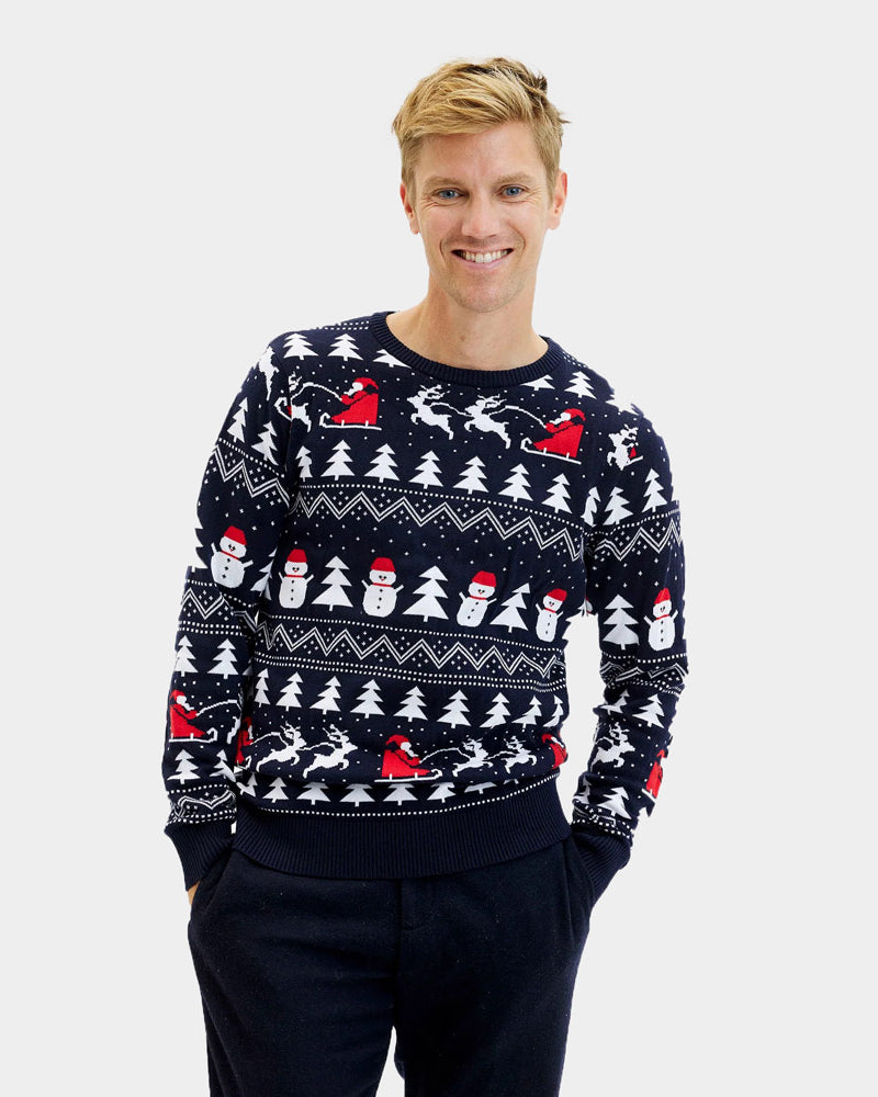 Organic Cotton Christmas Jumper Trees, Snowmen and Santa Mens