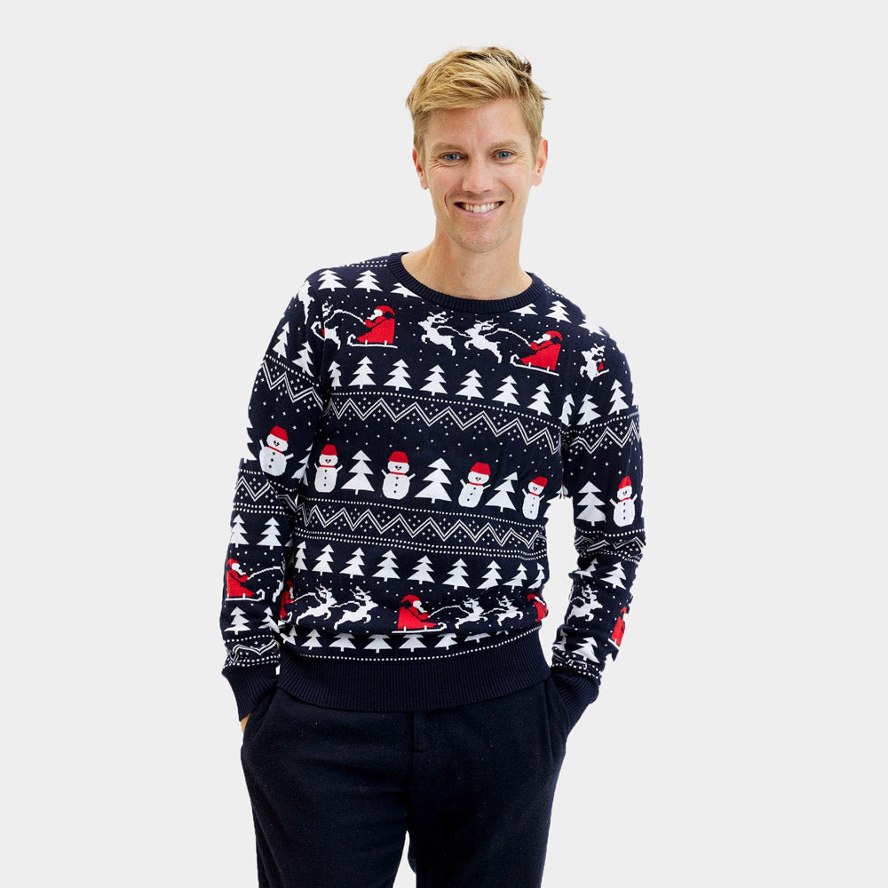 Organic Cotton Christmas Jumper Trees, Snowmen and Santa Mens