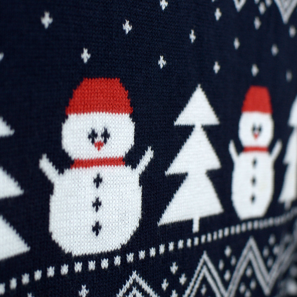 Organic Cotton Men's Christmas Jumper with Trees, Snowmen and Santa detail