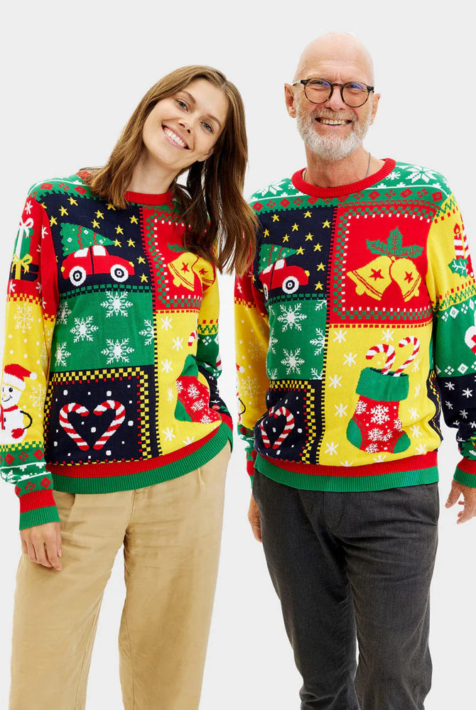 Organic Cotton Womens Christmas Jumper Patchwork Couple