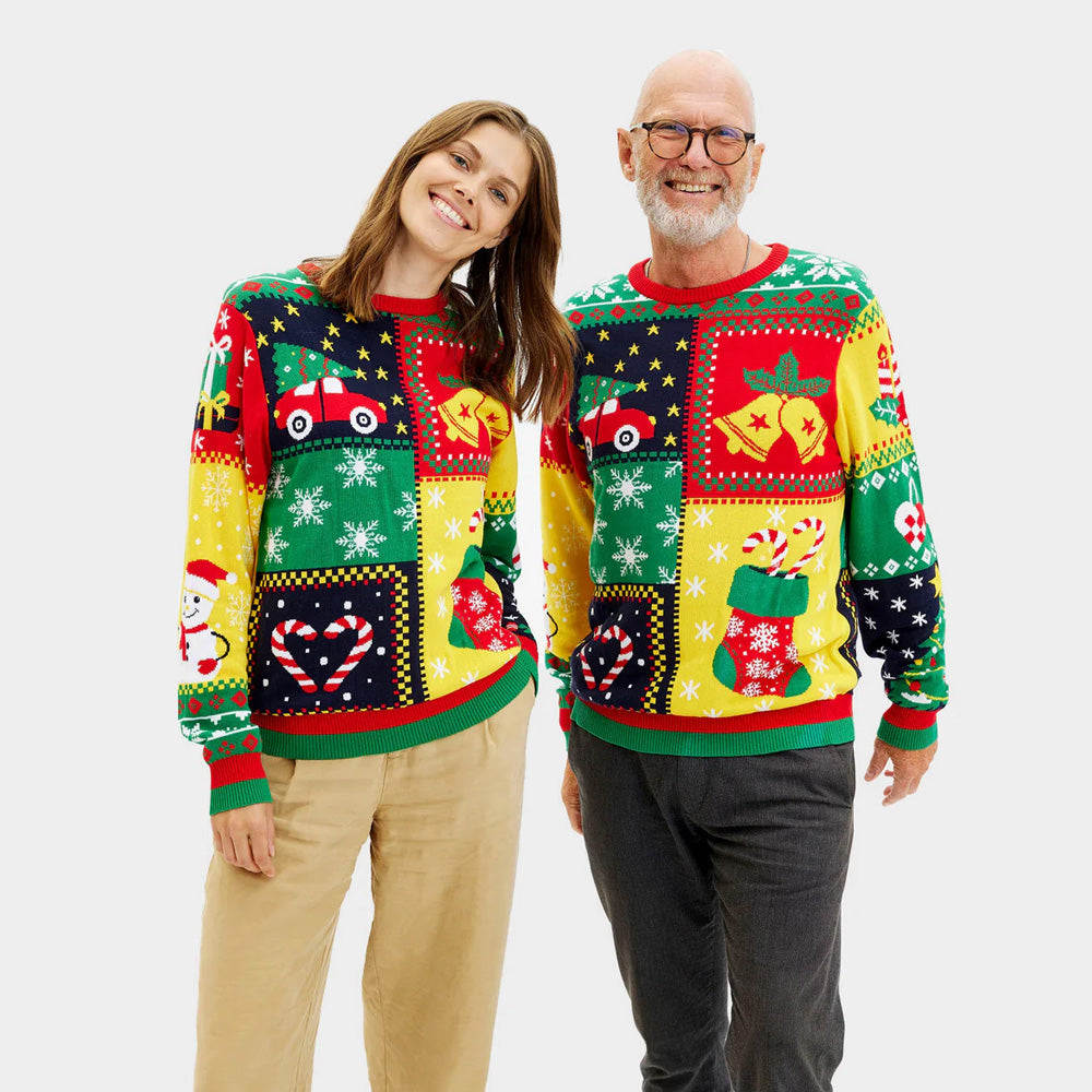 Organic Cotton Womens Christmas Jumper Patchwork Couple