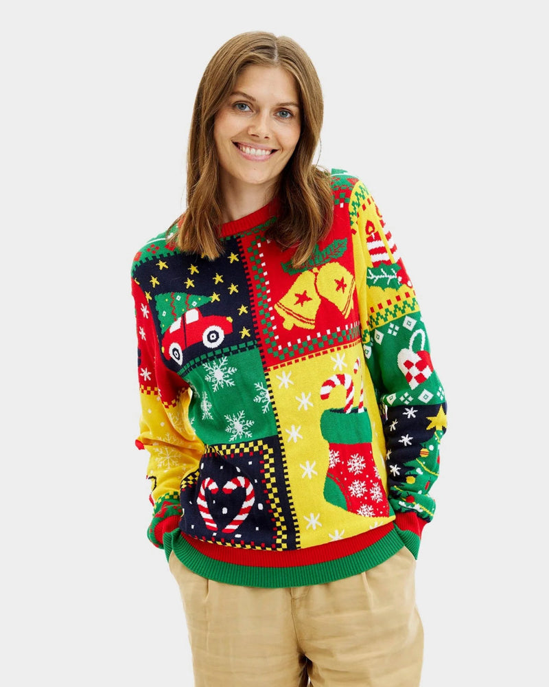 Organic Cotton Womens Christmas Jumper Patchwork
