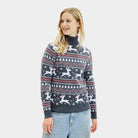 Organic Cotton Women's Grey Christmas Jumper with Reindeers Turtleneck