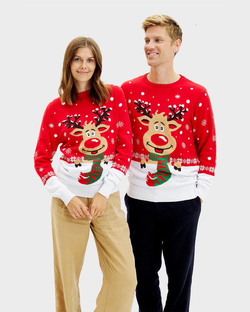 Organic Cotton Womens Christmas Jumper with Scarf Reindeer