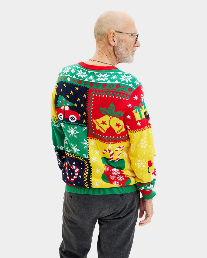 Patchwork Organic Cotton Mens Christmas Jumper