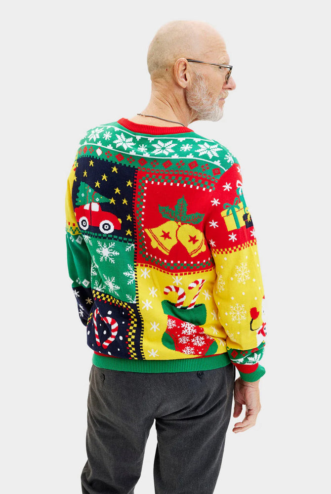 Patchwork Organic Cotton Mens Christmas Jumper