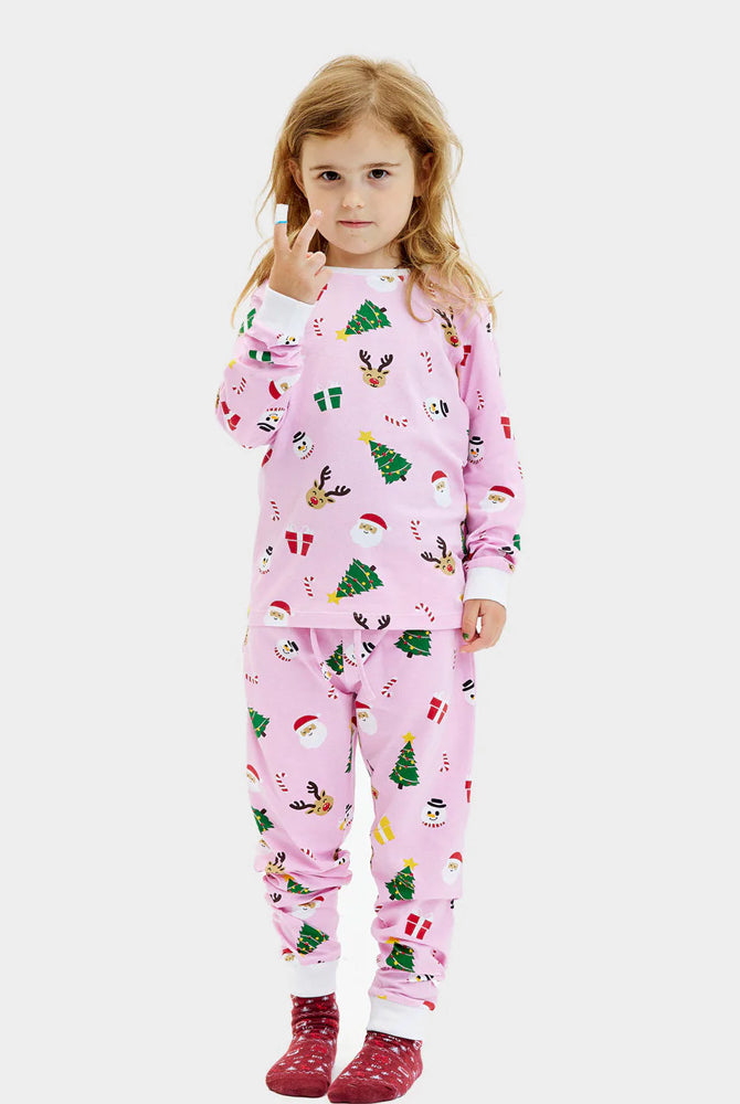 Pink Christmas Pyjama for Children with Christmas Motifs Girl