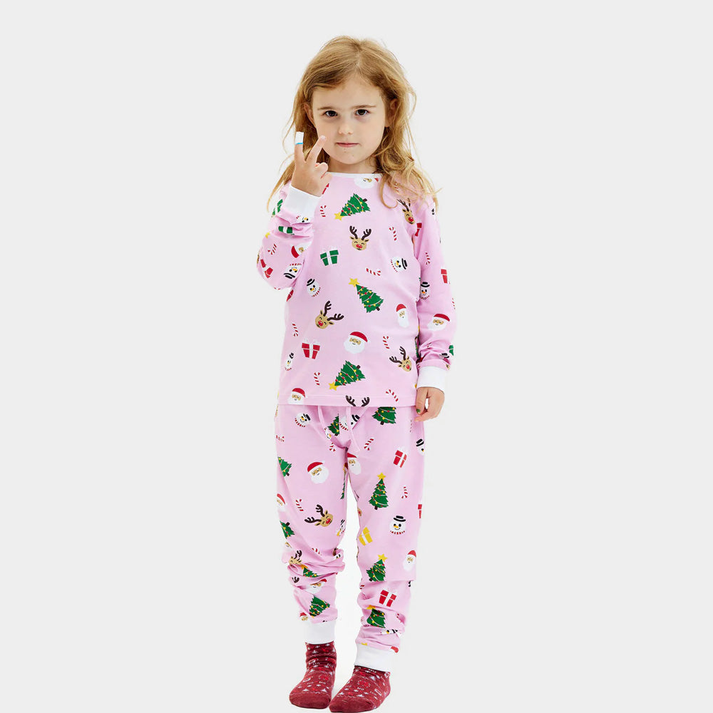 Pink Christmas Pyjama for Children with Christmas Motifs Girl
