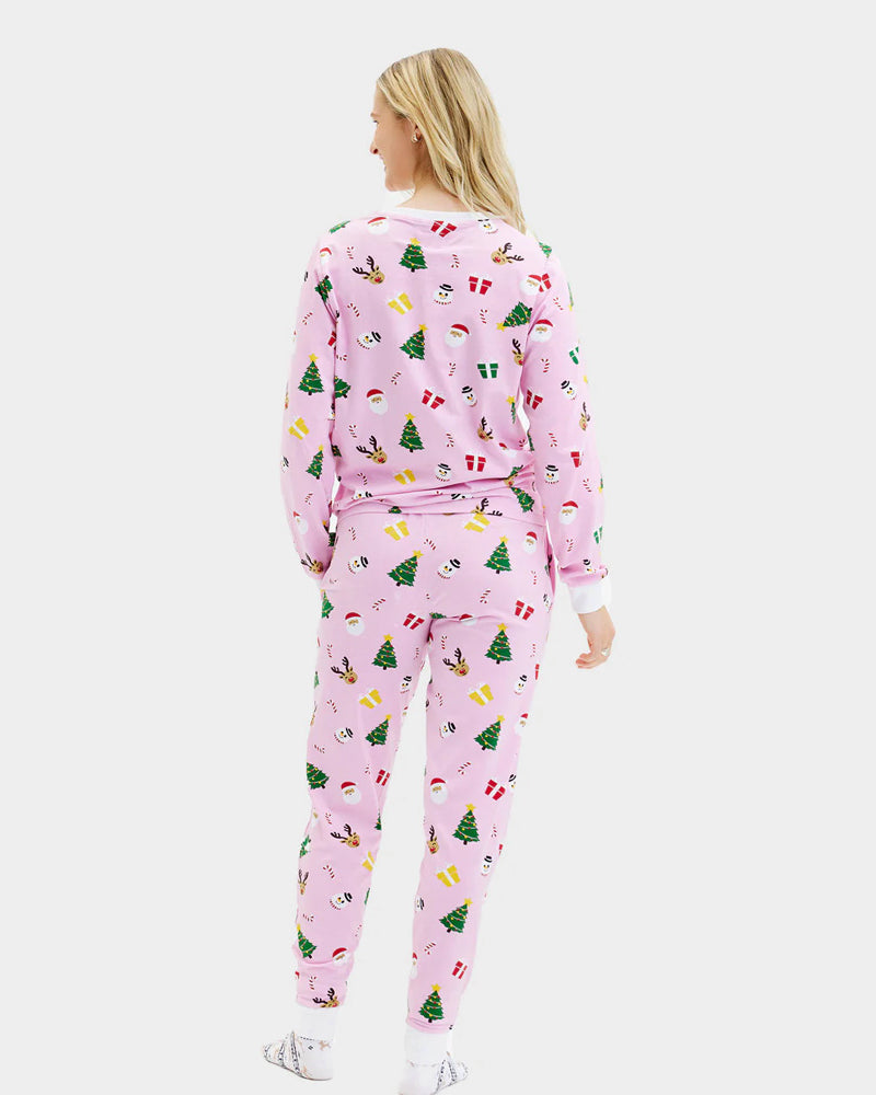 Pink Christmas Pyjama for Women and Men with Christmas Motifs