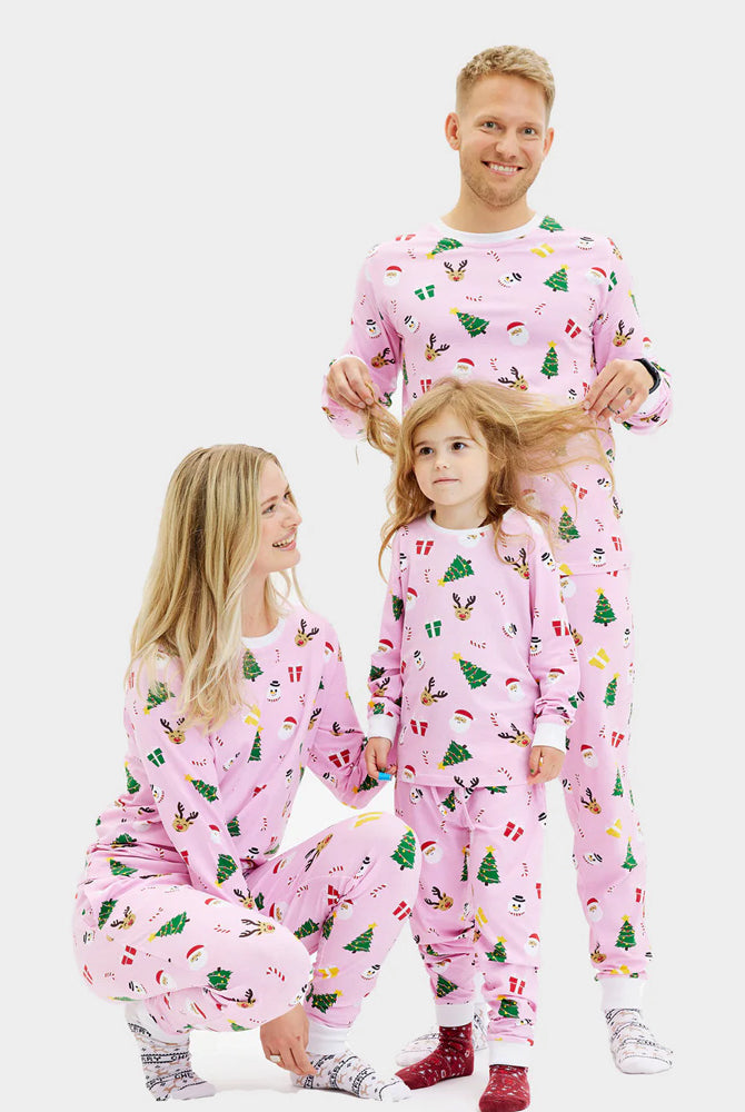 Pink Christmas Pyjama for Family with Christmas Motifs
