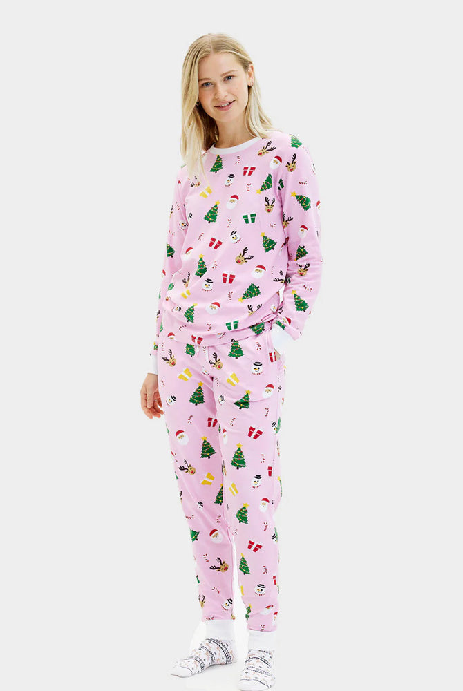 Pink Christmas Pyjama for Women with Christmas Motifs