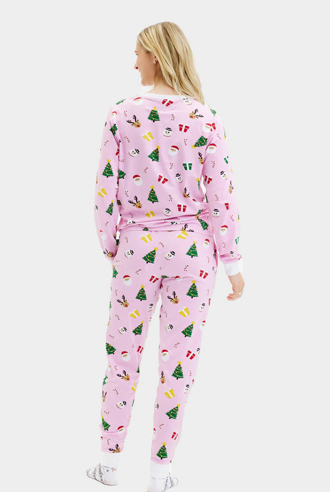 Pink Christmas Pyjama Women Family with Christmas Motifs