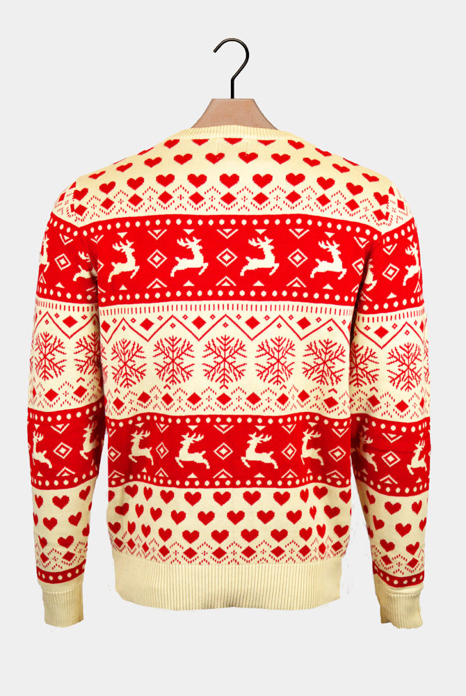 Red & Beige Mens Christmas Jumper with Hearts Organic Cotton