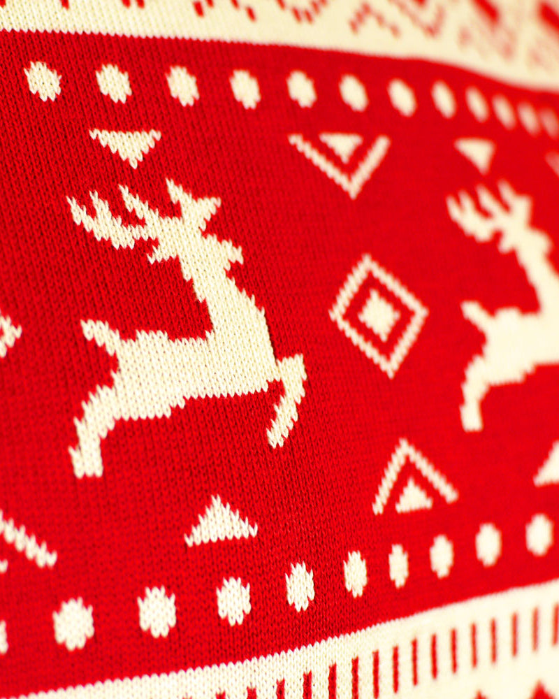 Red & Beige Organic Cotton Mens Christmas Jumper with Hearts Reindeer