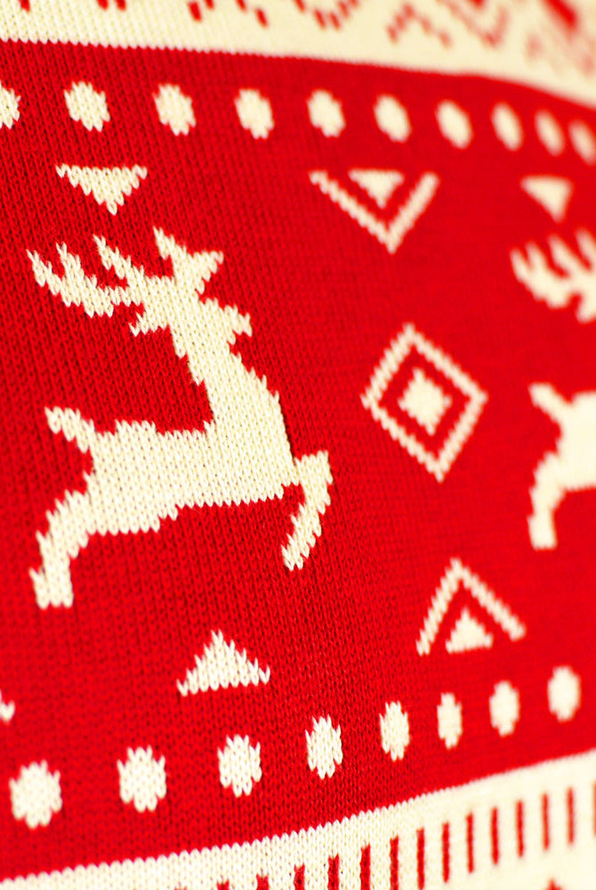 Red & Beige Organic Cotton Womens Christmas Jumper with Hearts Reindeer