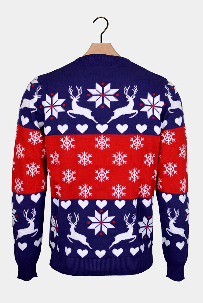 Back Red and Blue Family Christmas Jumper with Reindeers and Hearts