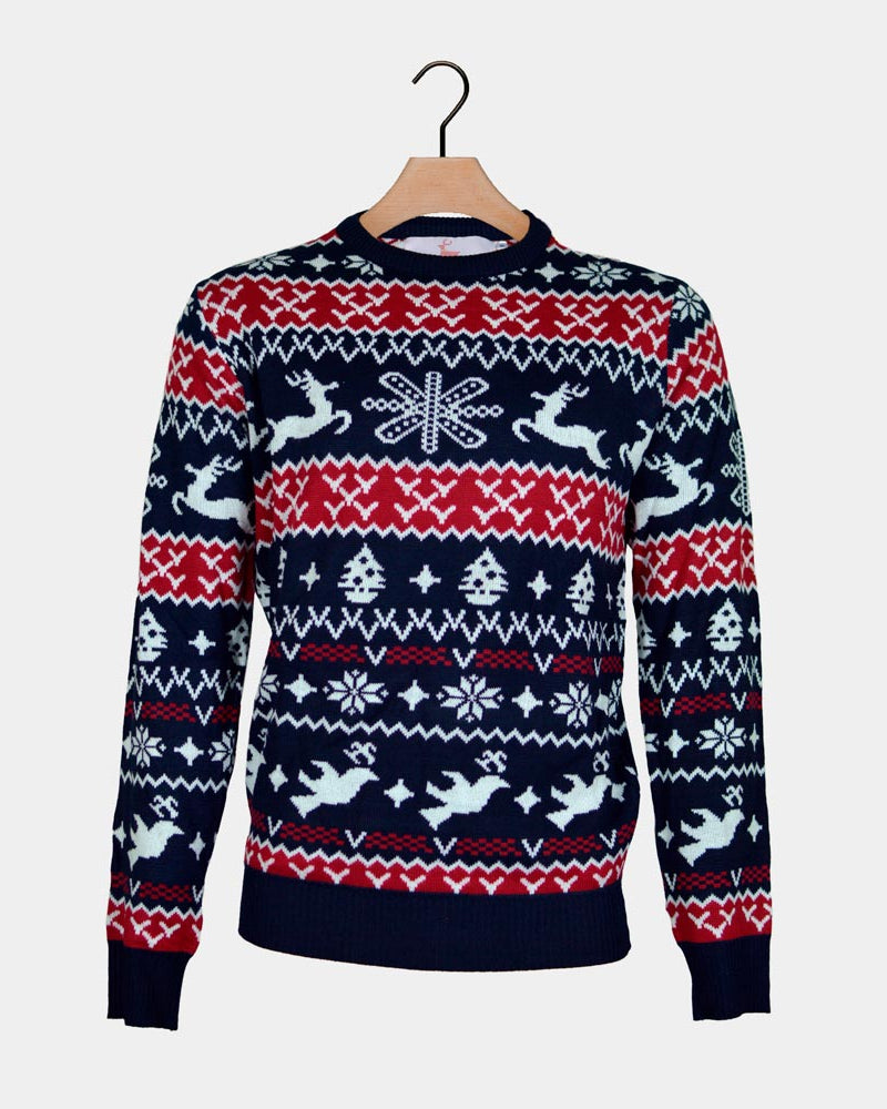 Red and Blue Strips Family Christmas Jumper