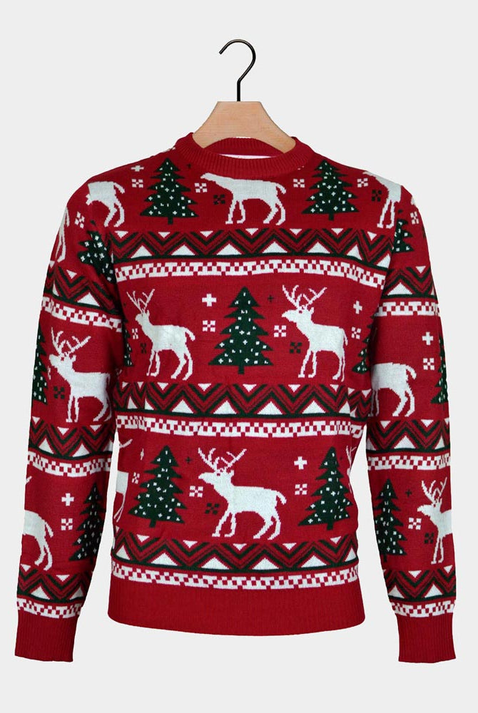 Red Couple's Christmas Jumper Reindeers Christmas Trees