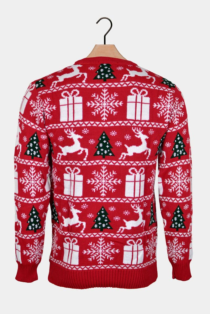 Reindeers, Trees and Gifts Red Couple's Christmas Jumper