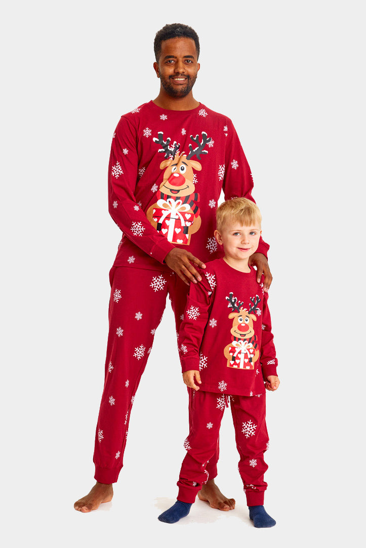 Red Christmas Pyjama for Women and kids with Rudolph the Reindeer