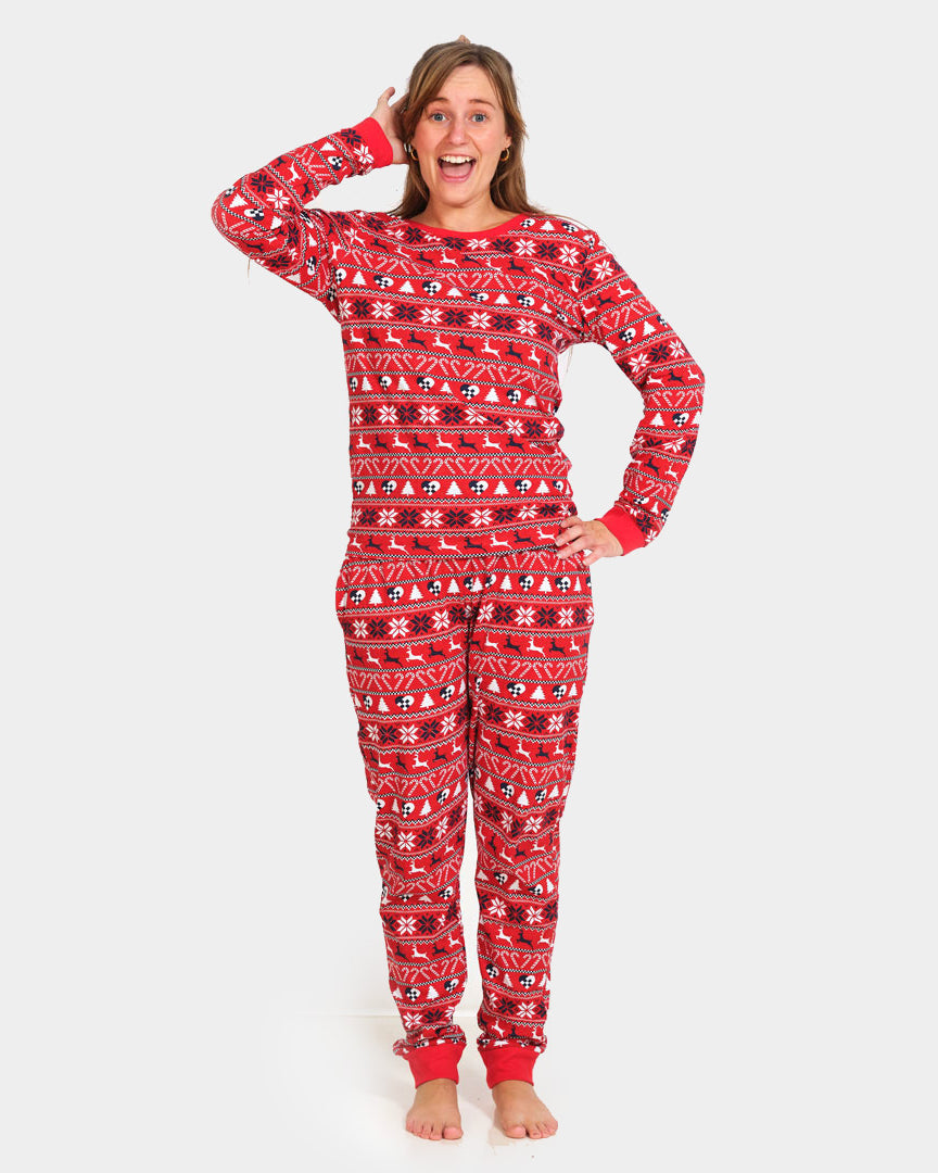 Red Christmas Pyjama for Women  with Reindeer and Trees