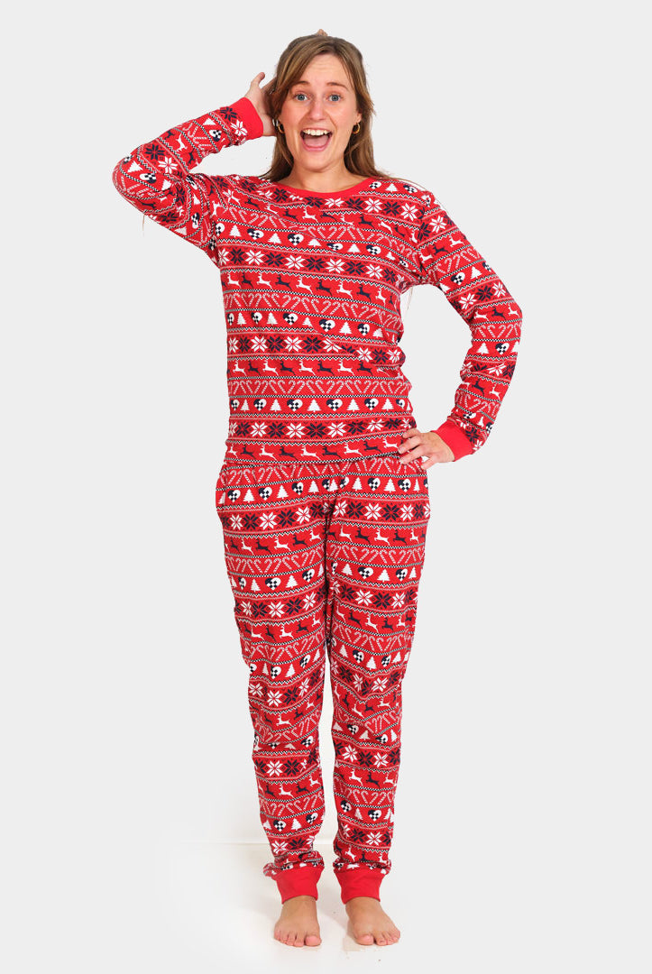 Red Christmas Pyjama for Women with Reindeer and Trees