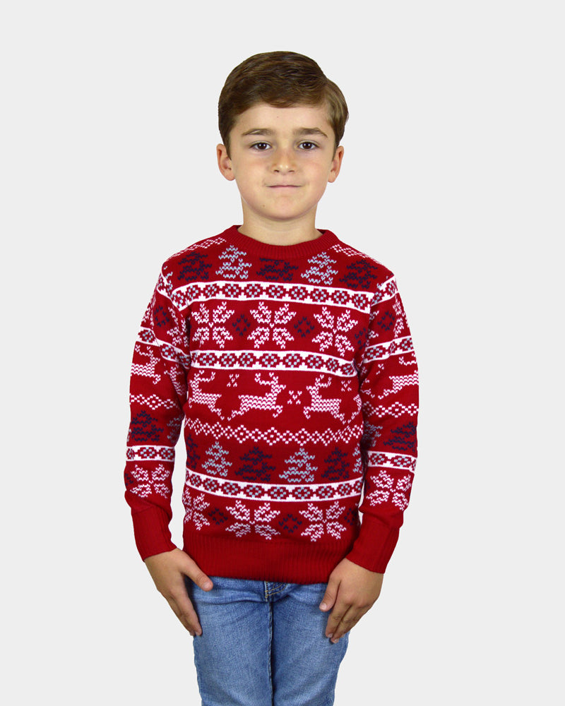 Classic Red Family Christmas Jumper with Polar Stars Boys