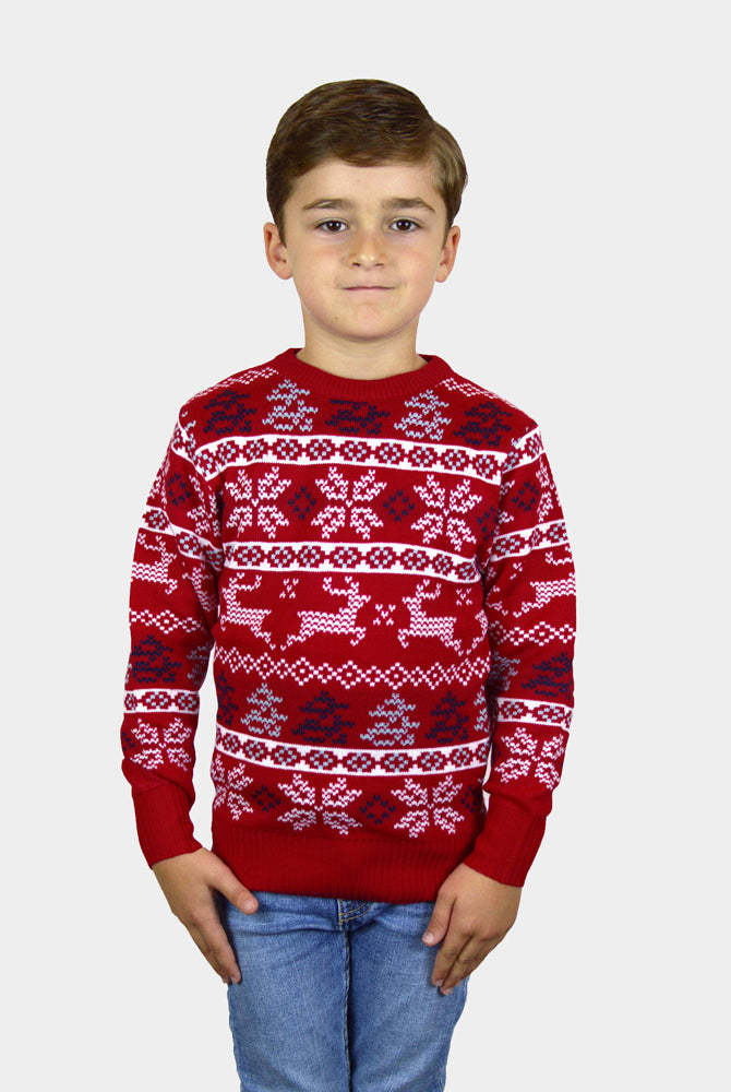 Classic Red Family Christmas Jumper with Polar Stars Boys