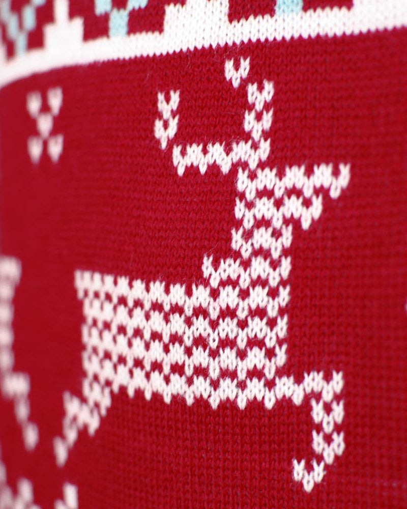 Classic Red Family Christmas Jumper with Polar Stars Reindeer