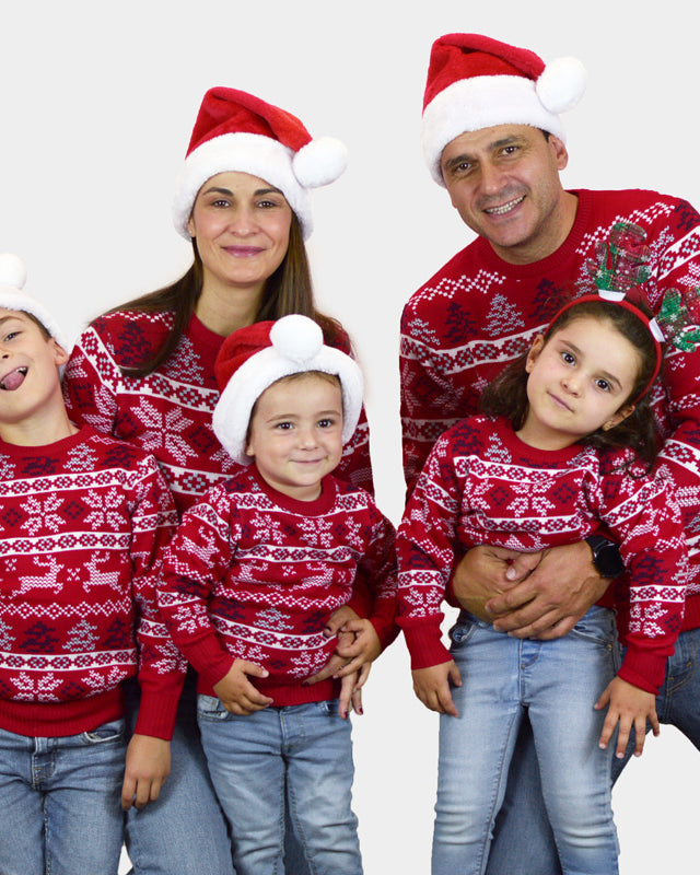 Classic Red Family Christmas Jumper with Polar Stars