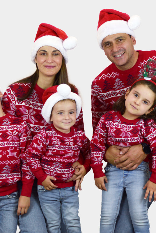 Classic Red Family Christmas Jumper with Polar Stars