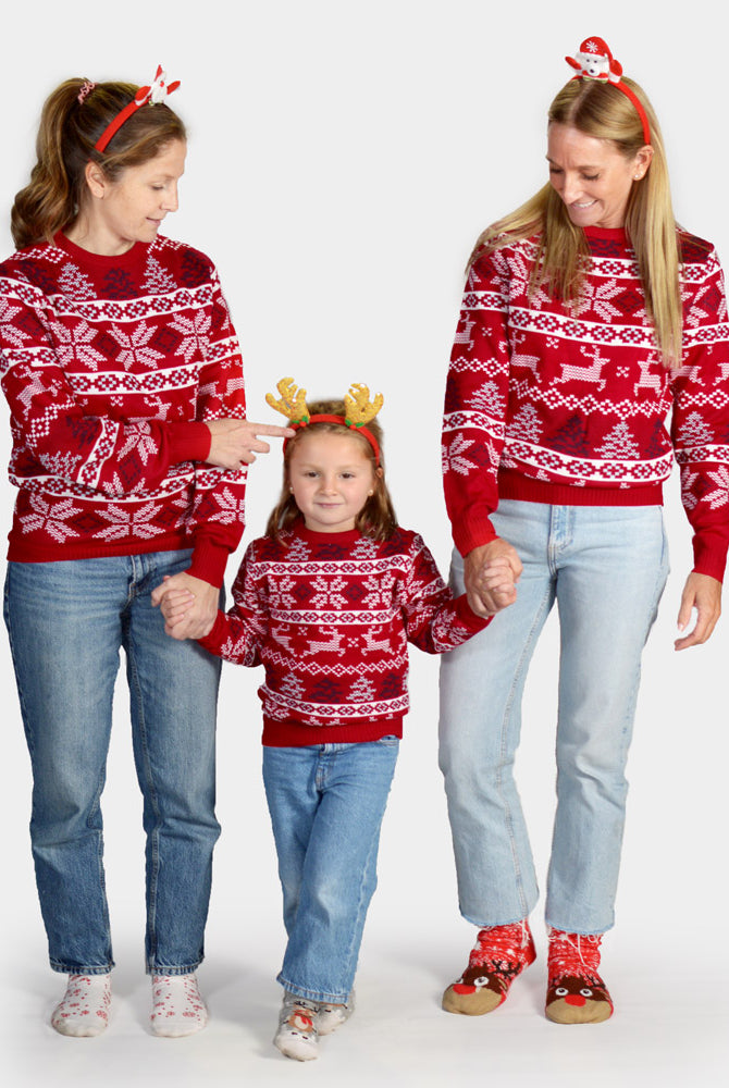 Matching Family Classic Red Christmas Jumper with Polar Stars