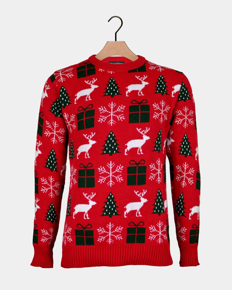 Red Couple's Christmas Jumper Reindeers, Gifts and Trees