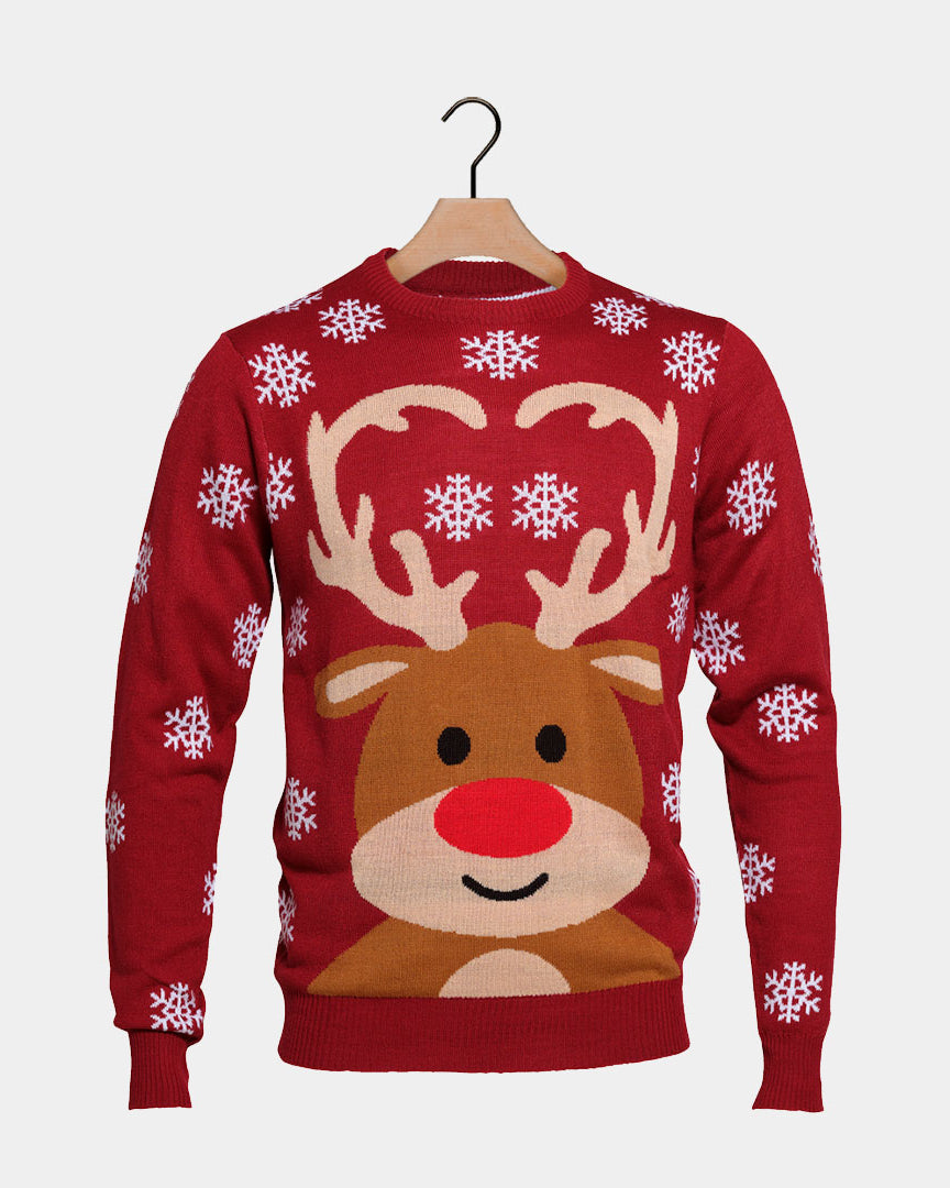 Red Couple's Christmas Jumper with Rudolph the Reindeer