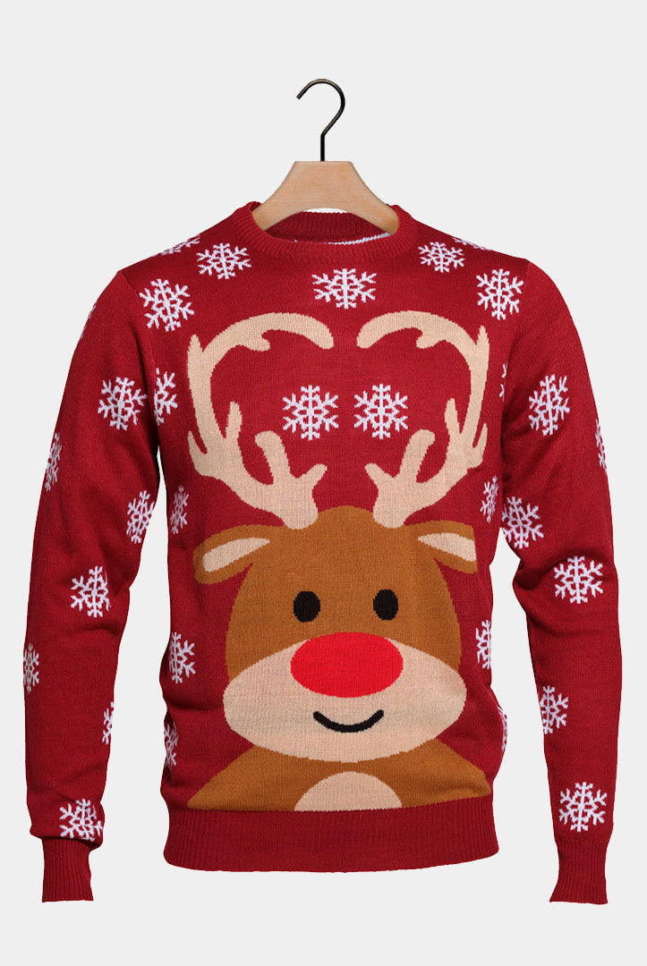 Red Couple's Christmas Jumper with Rudolph the Reindeer