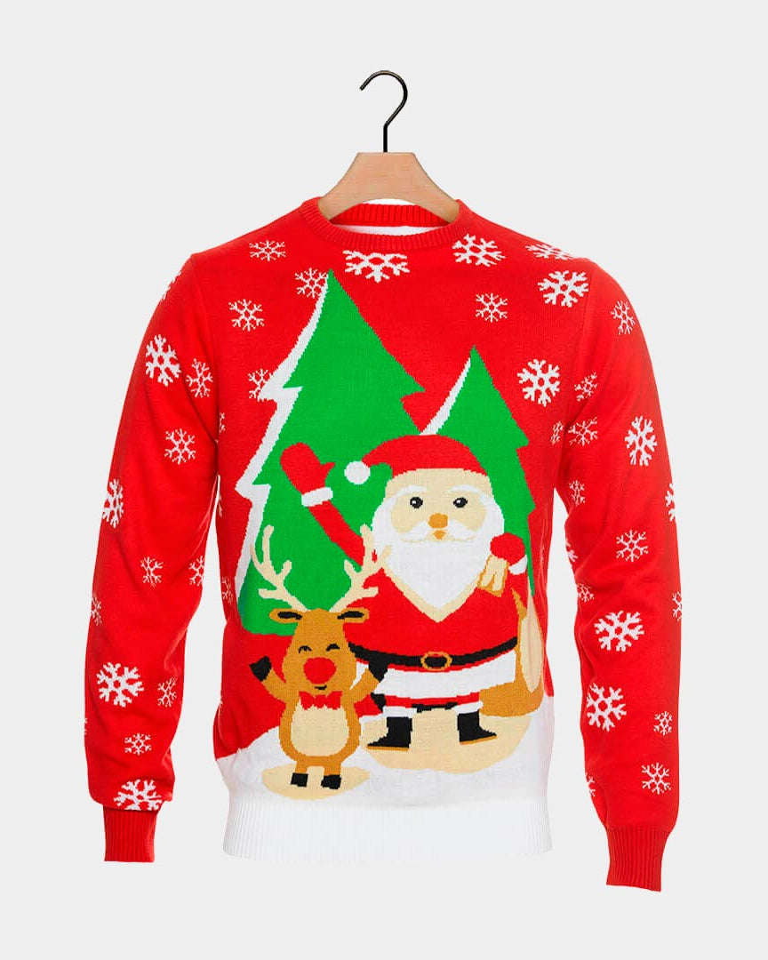 Red Couple's Christmas Jumper Santa Reindeer Greeting