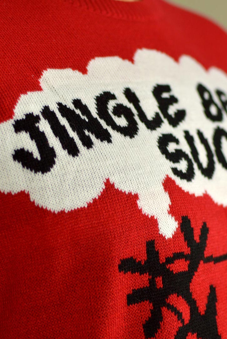 Red 3D Women's Jingle Bells Suck Christmas Jumper Detail