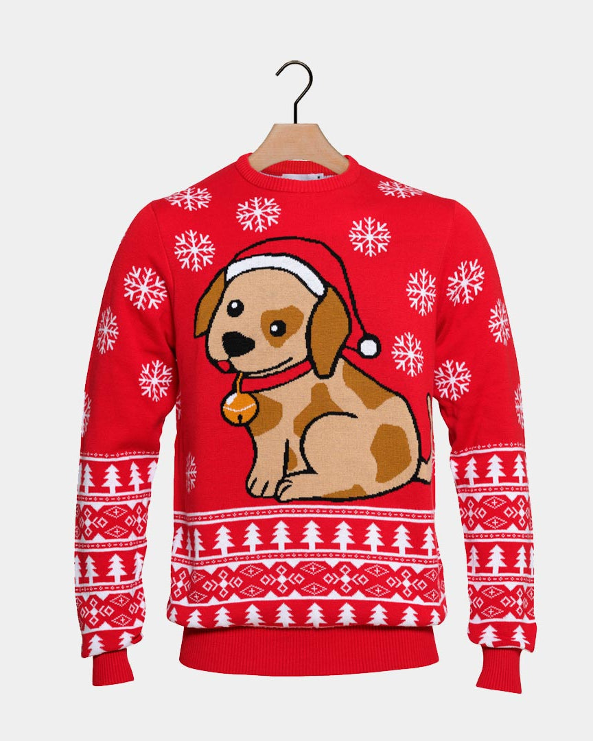 Red Family Christmas Jumper with Puppy