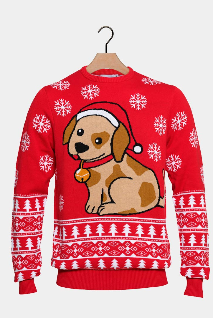 Red Family Christmas Jumper with Puppy
