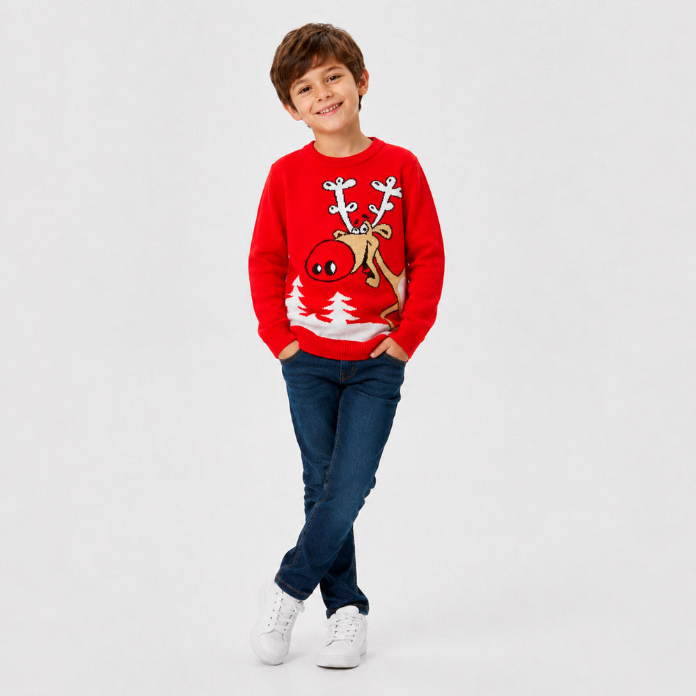 Red Family Christmas Jumper Reindeer with a Beer Boy