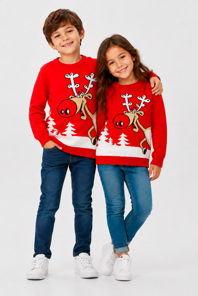 Red Family Christmas Jumper Reindeer with a Beer children