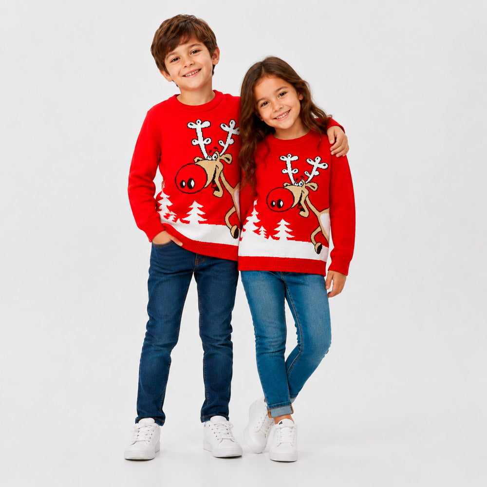Red Family Christmas Jumper Reindeer with a Beer children